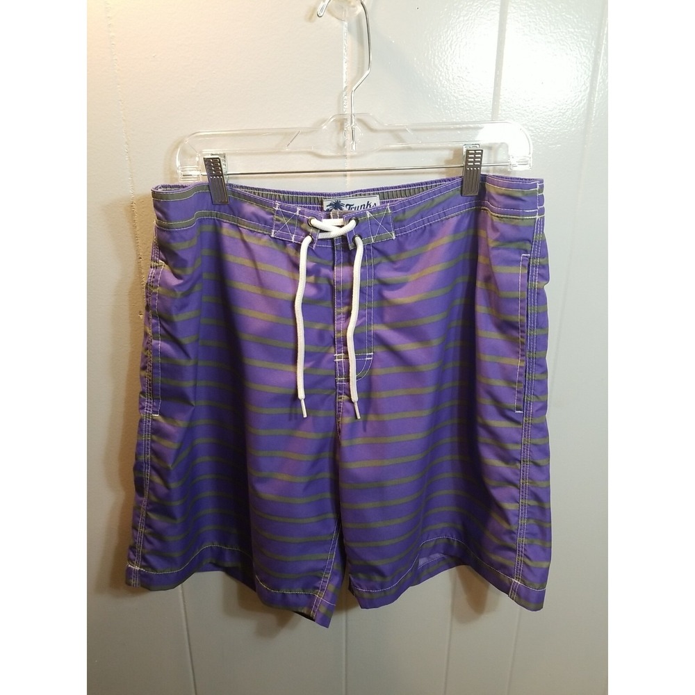 Trunks surf & Swim Co. Mens XL PURPLE/Gray Striped Swim Trunks